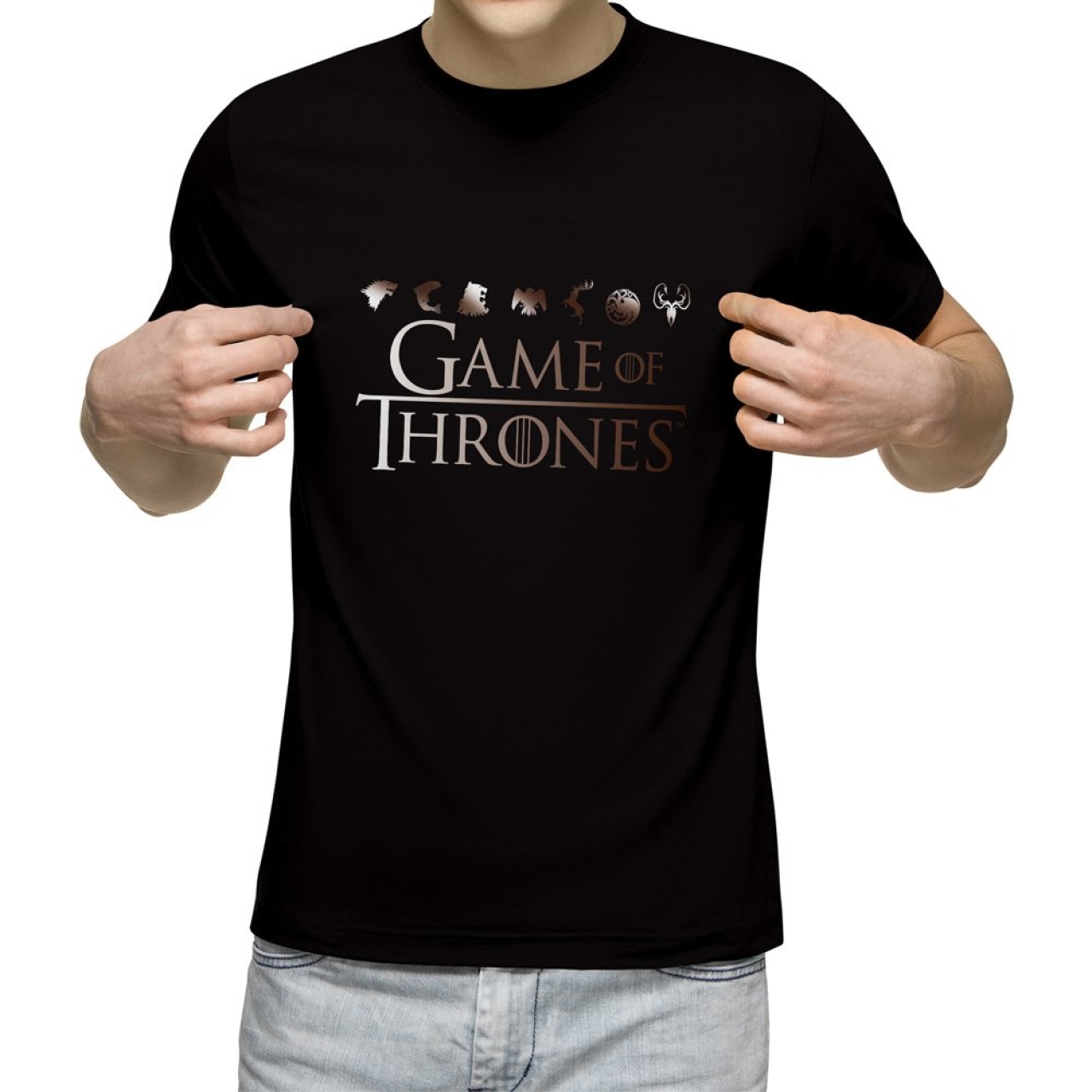 تیشرت آستین کوتاه مردانه یقه گرد مشکی طرح Game of Thrones کد 11001