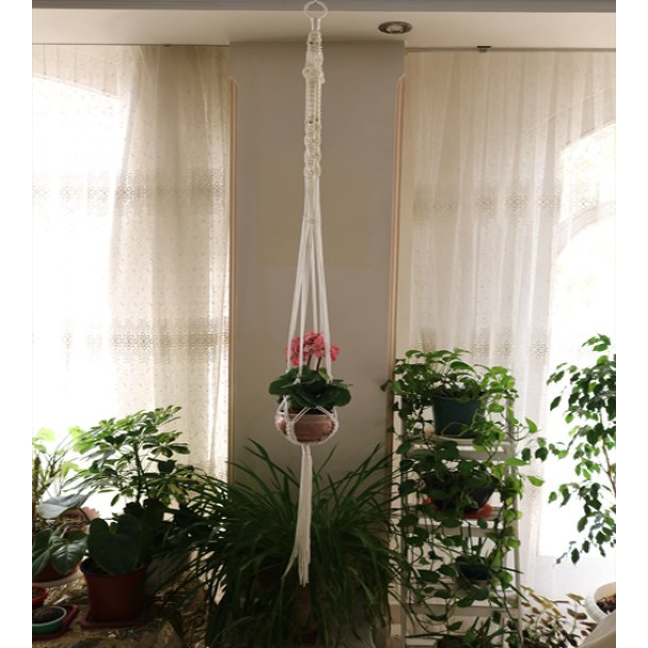 آویز گلدان مکرومه یک طبقه بدون حلقه