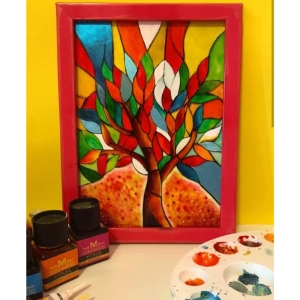 تابلو نقاشی طرح درخت رنگارنگ کد V1126