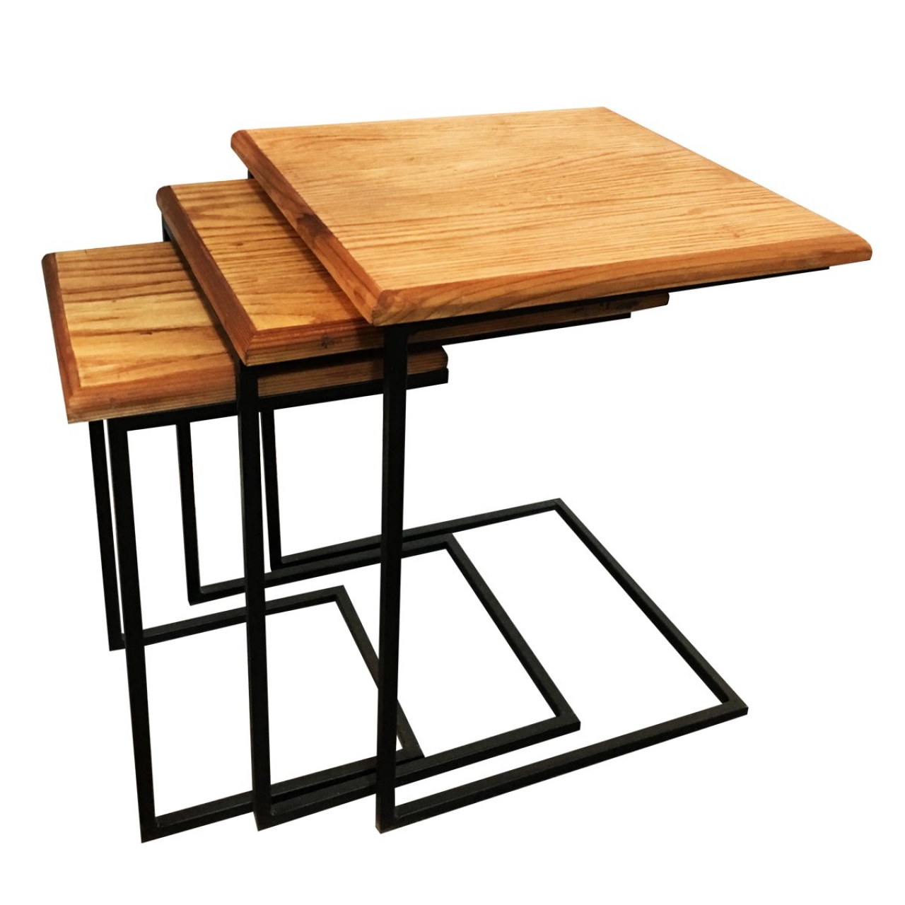میز عسلی سه تکه چوب روسی و پایه فلزی مشکی
