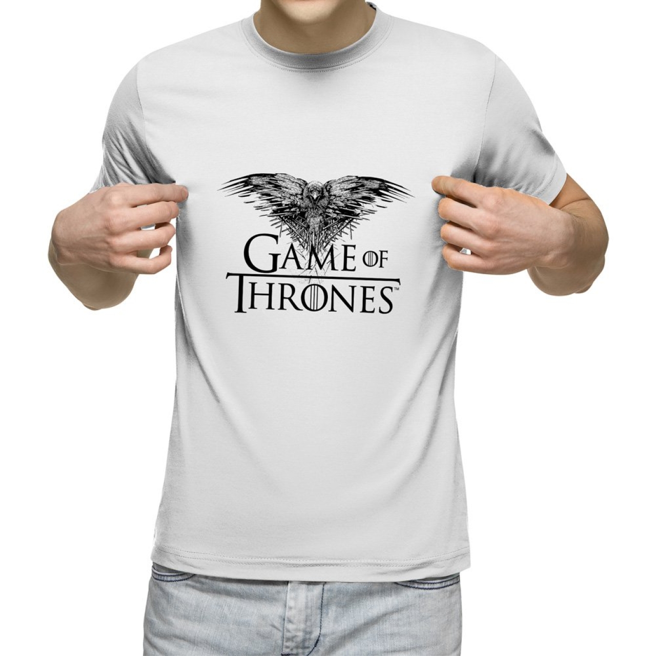 تیشرت آستین کوتاه مردانه یقه گرد سفید طرح Game of Thrones کد 11012