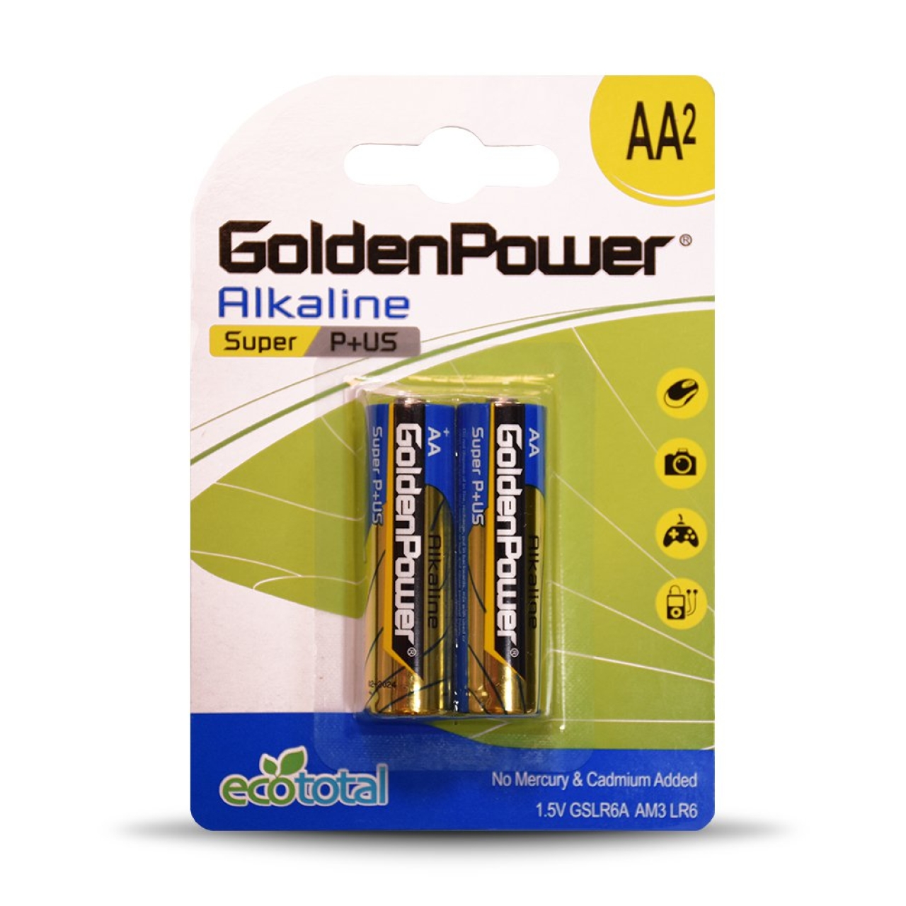 باتری قلمی آلکالاین گلدن پاور مدل Eco Total Super Alkaline بسته 2 عددی