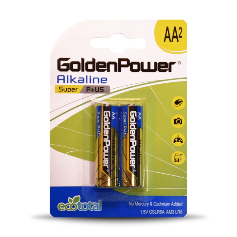 باتری قلمی آلکالاین گلدن پاور مدل Eco Total Super Alkaline بسته 2 عددی
