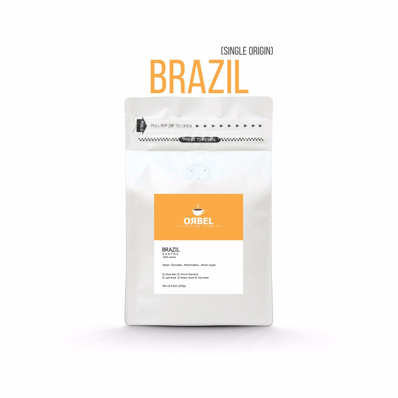 دانه قهوه اربل مدل برزیل سینگل اورجین 250 گرم