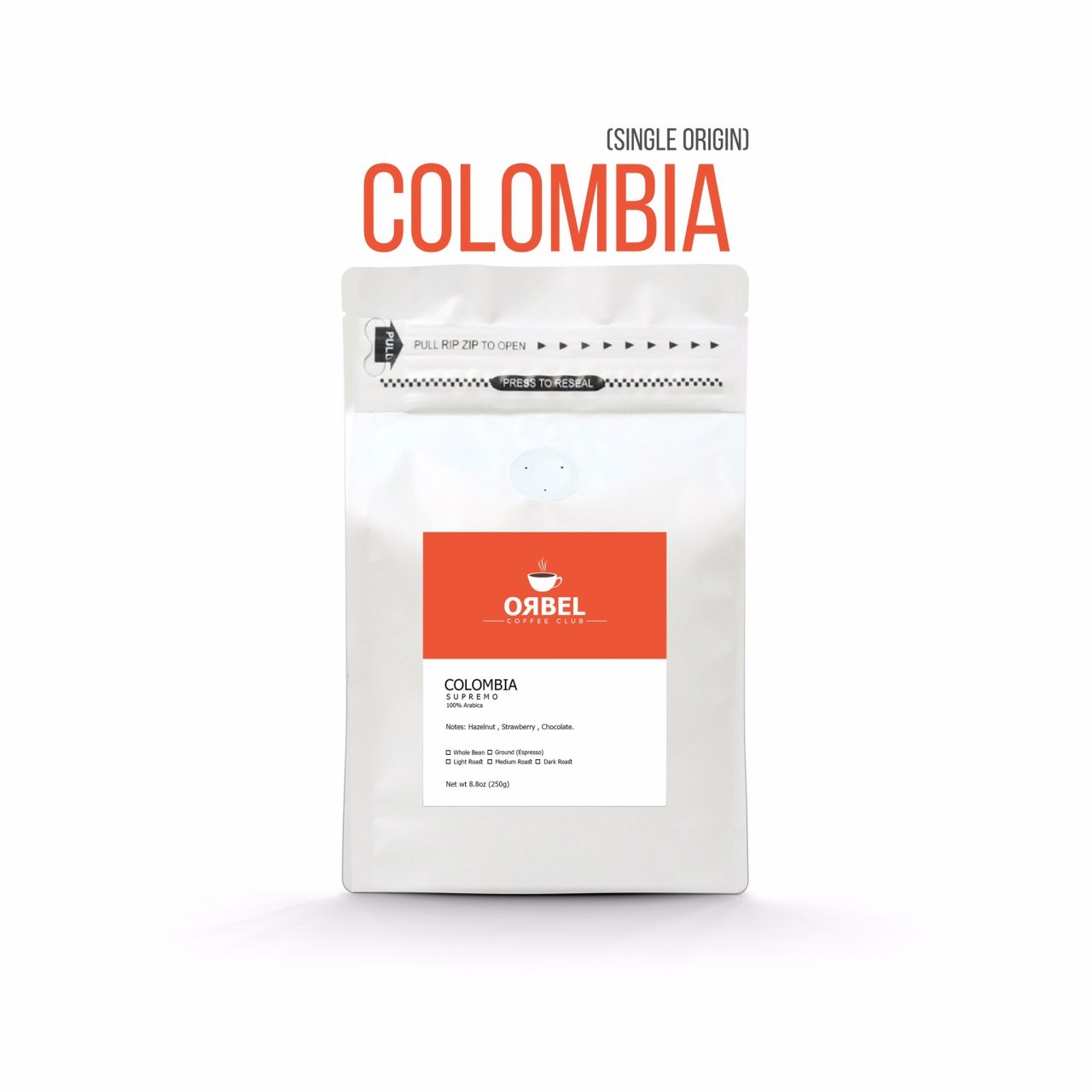 دانه قهوه اربل مدل کلمبیا سینگل اورجین ۲۵۰ گرمی