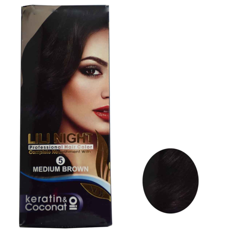 کیت رنگ مو لی لی نایت شماره 5 مدل حجم 120 میلی لیتر رنگ قهوه ای متوسط