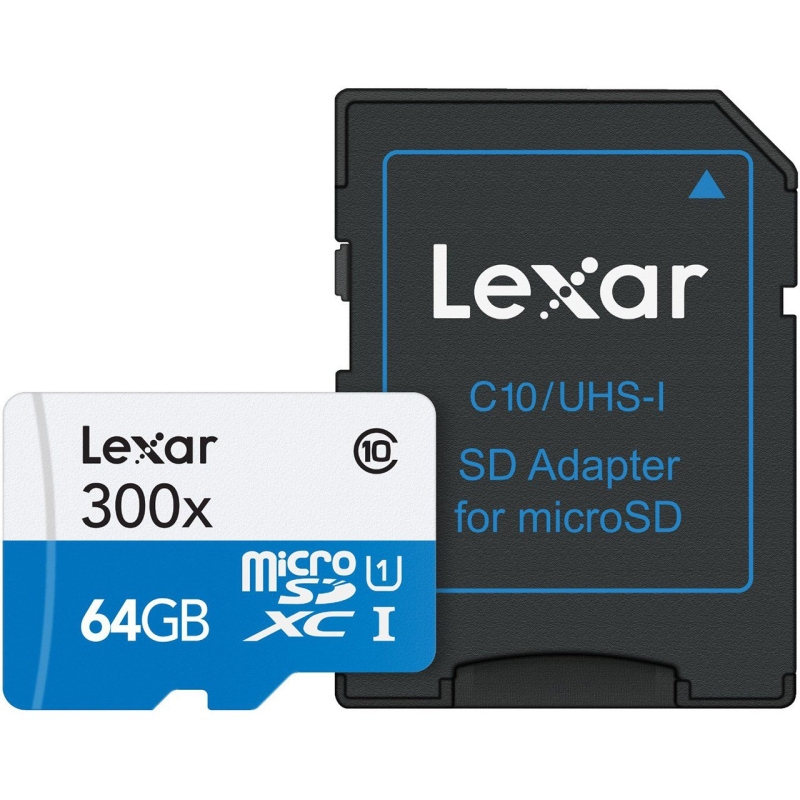 کارت حافظه‌ microSDXC لکسار مدل High-Performance کلاس 10 استاندارد UHS-I U1 سرعت 45MBps 300X همراه با آداپتور SD ظرفیت 64 گیگابایت