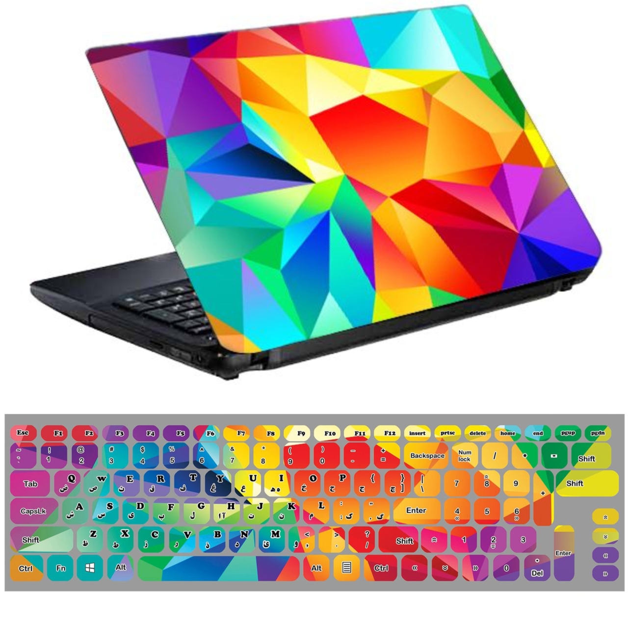 استیکر لپ تاپ طرح رنگی رنگی کد 0220-99 مناسب برای لپ تاپ 15.6 اینچ به همراه برچسب حروف فارسی کیبورد