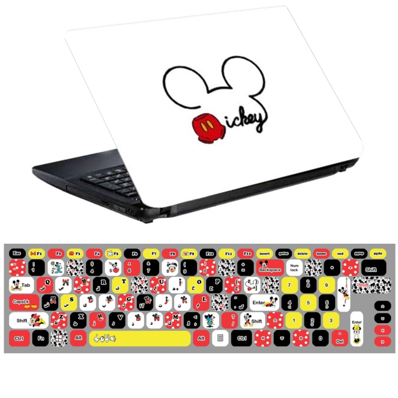 استیکر لپ تاپ طرح میکی موس کد 0219-99 مناسب برای لپ تاپ 15.6 اینچ به همراه برچسب حروف فارسی کیبورد