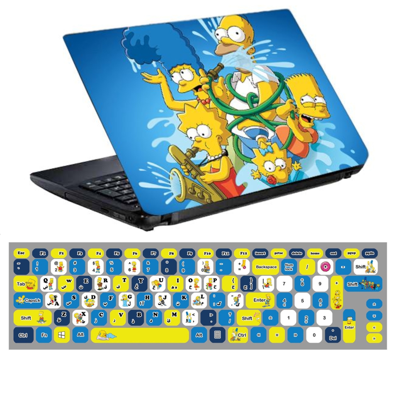 استیکر لپ تاپ طرح سیمپسون ها کد 0220-99 مناسب برای لپ تاپ 15.6 اینچ به همراه برچسب حروف فارسی کیبورد