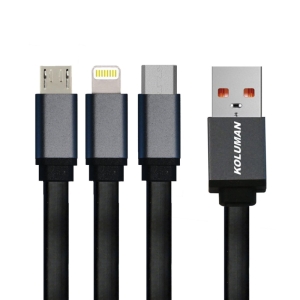 کابل تبدیل USB به لایتنینگ/microUSB/USB-C کلومن مدل KD23 طول 1متر