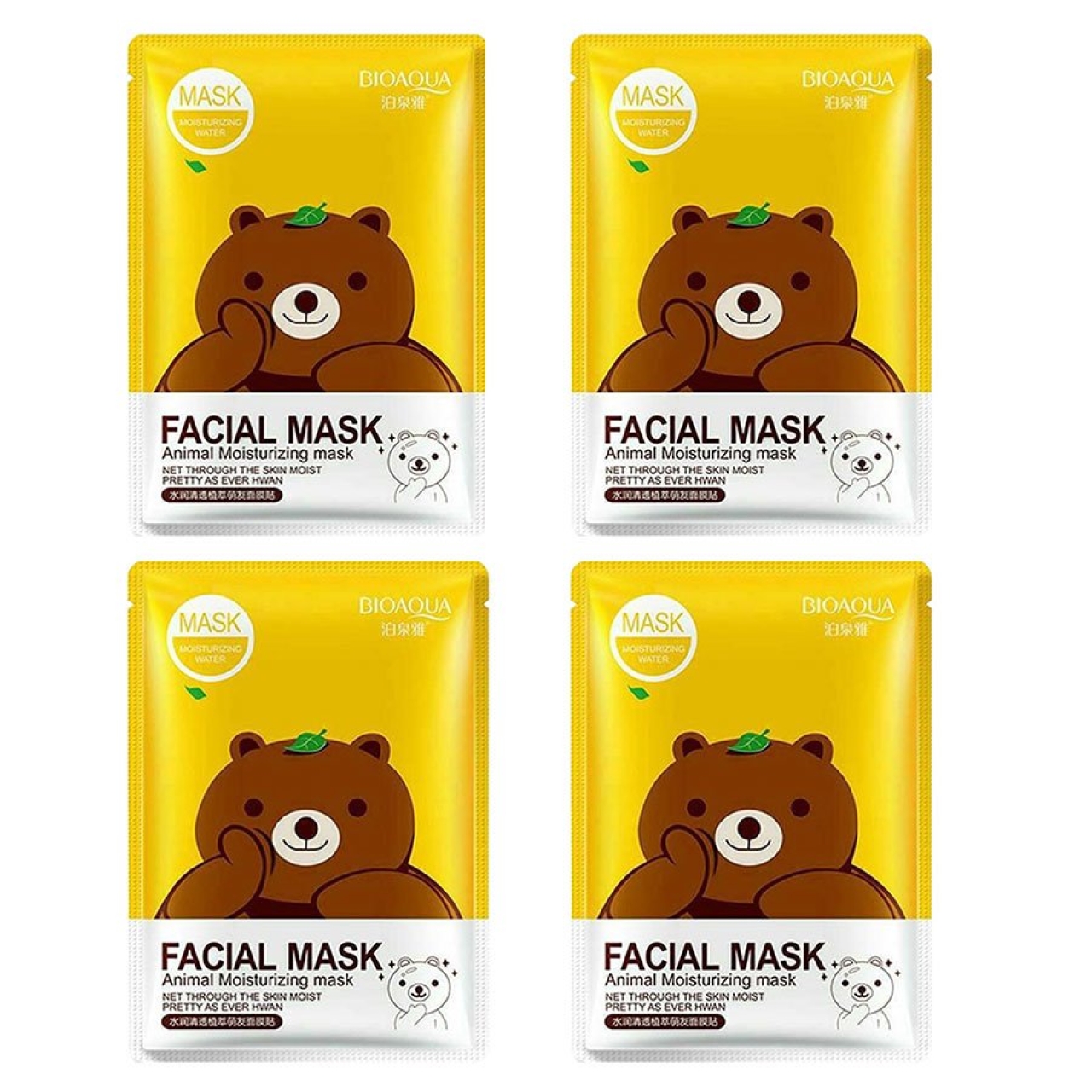 ماسک صورت بایو آکوا مدل خرس وزن 30 گرم مجموعه 4 عددی