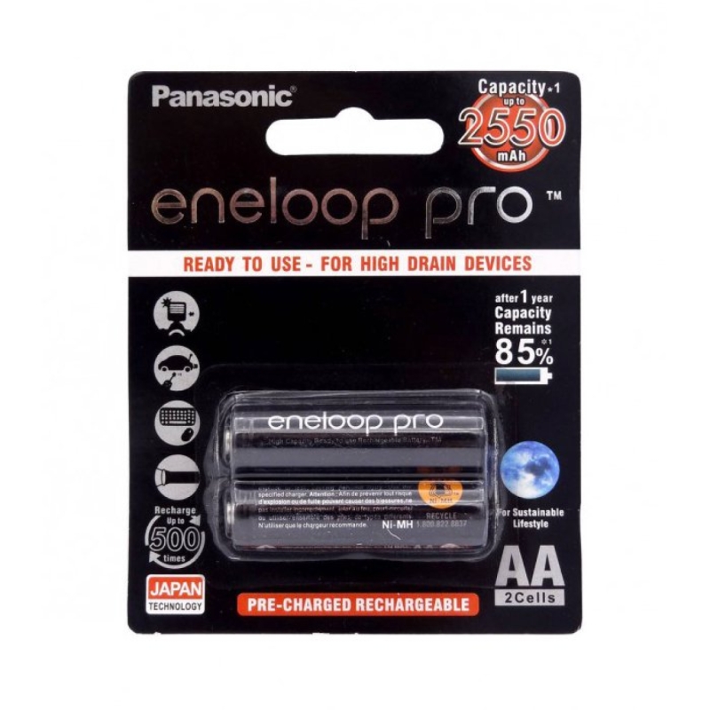 باتری قلمی قابل شارژ پاناسونیک مدل Eneloop Pro BK-3HCDE بسته 2 عددی