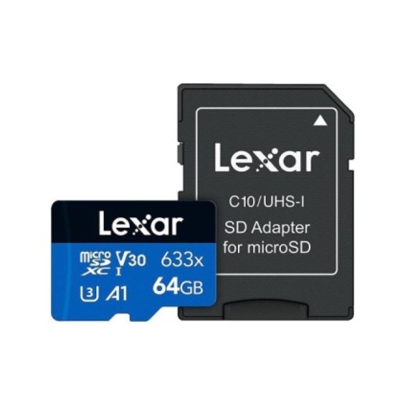 کارت حافظه microSDXC لکسار مدل HIGH-PERFORMANCE کلاس 10 استاندارد سرعت 633X 100MBps با آداپتور SD ظرفیت 64 گیگابایت
