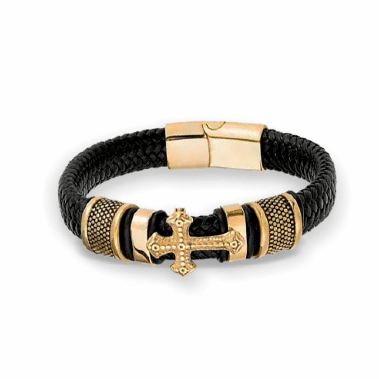 دستبند چرم صلیب طلایی کد H-5550