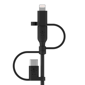 کابل تبدیل USB به USB-C/ لایتنینگ/ MicroUSB بلکین مدل CAC001bt1MBK BOOST طول 1 متر