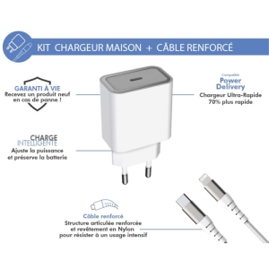 شارژر دیواری فورس مدل FPLICS20WCBLCMFIW USB-C PD به همراه کابل لایتنینگ