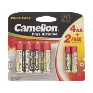 باتری قلمی کملیون مدل Plus Alkaline بسته 4 عددی  همراه 2 باتری نیم قلمی