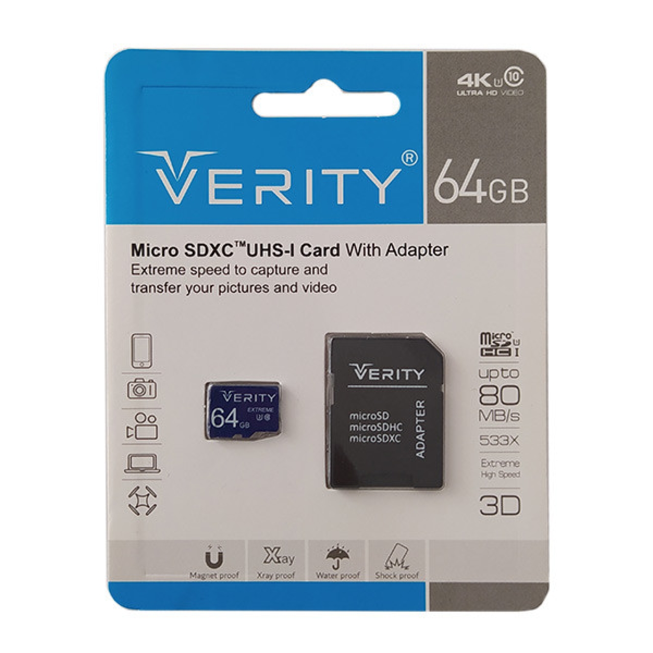 کارت حافظه‌ microSDHC وریتی مدل 533X کلاس 10 استاندارد UHS-I U1 سرعت 80MBps ظرفیت 64 گیگابایت به همراه آداپتور SD