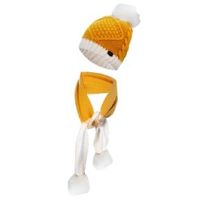 ست کلاه و شال گردن بافتنی بچگانه سام مدل 204 رنگ زرد