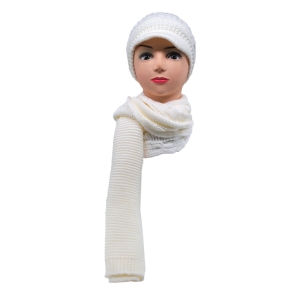 ست کلاه و شال گردن بافتنی دخترانه سام مدل 453 رنگ سفید