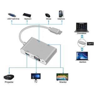 تبدیل تایپ سی Type C به VGA- HDMI- DVI- USB 3.0	