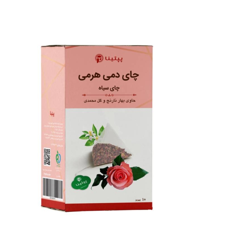 چای سیاه دمی هرمی حاوی بهار نارنج و گل محمدی پپتینا بسته 10 عددی