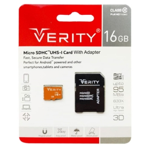 کارت حافظه microSDHC وریتی مدل 633X کلاس 10 استاندارد UHS-I U1 سرعت 95MBps ظرفیت 16 گیگابایت همراه با آداپتور SD