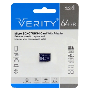 کارت حافظه microSDXC وریتی مدل 4K کلاس 10 استاندارد UHS-I U3 سرعت 80MBps ظرفیت 64 گیگابایت 