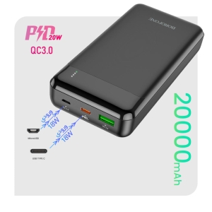 پاوربانک بروفون مدل BJ19A 20WPD+QC3.0 ظرفیت 20000 میلی‌ آمپر ساعت