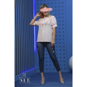 شومیز مزون دوز مدل زمرد رنگ گلبهی پنککی کد 1824 برند SET