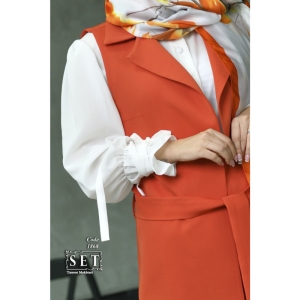 ست وست و شلوار کلاسیک مدل الیسا رنگ آجری کد 1868 برند SET
