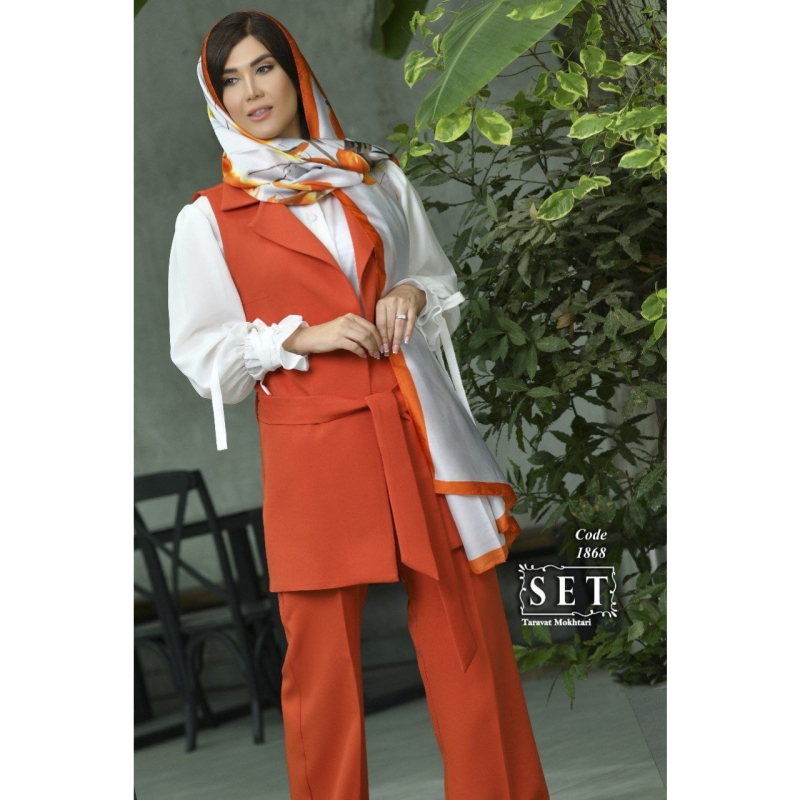 ست وست و شلوار کلاسیک مدل الیسا رنگ آجری کد 1868 برند SET