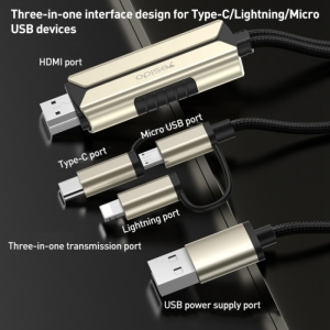 کابل 3سر لایتنینگ،تایپسی،میکرو به HDMI یسیدو 4k YESIDO HM14 طول 2 متر