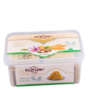 شیرینی نان پسته ای بدون شکر جعبه پلاستیکی سنتی یزد