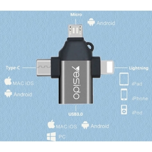 مبدل USB-C / MicroUSB / لایتنینگ OTG یسیدو مدل GS15