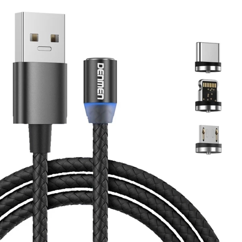 کابل تبدیل مغناطیسی USB به MicroUSB/USB-C/لایتنینگ دنمن مدل D09E طول 1 متر