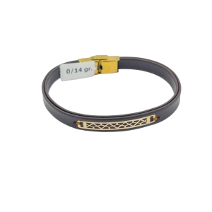 دستبند طلای 18 عیار مردانه بند چرمی کد DC003