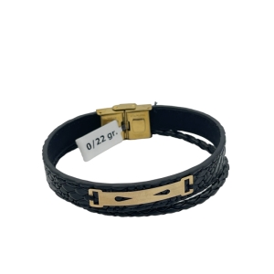 دستبند طلای 18 عیار مردانه بند چرمی کد DC007