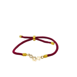 دستبند طلای ۱۸ عیار بند ابریشمی مدل گل قرمز