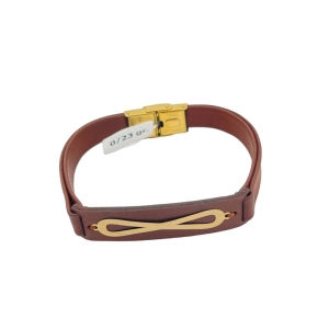 دستبند طلای 18 عیار مردانه بند چرمی کد DC010
