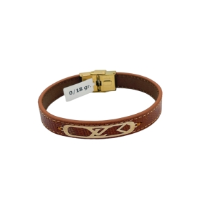 دستبند طلای 18 عیار مردانه بند چرمی کد DC013