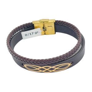 دستبند طلای 18 عیار مردانه بند چرمی کد DC011
