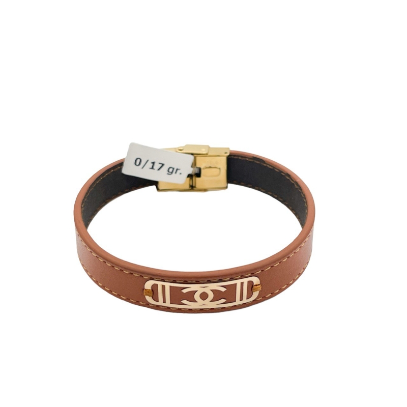 دستبند طلای 18 عیار بند چرمی مردانه کد DC023