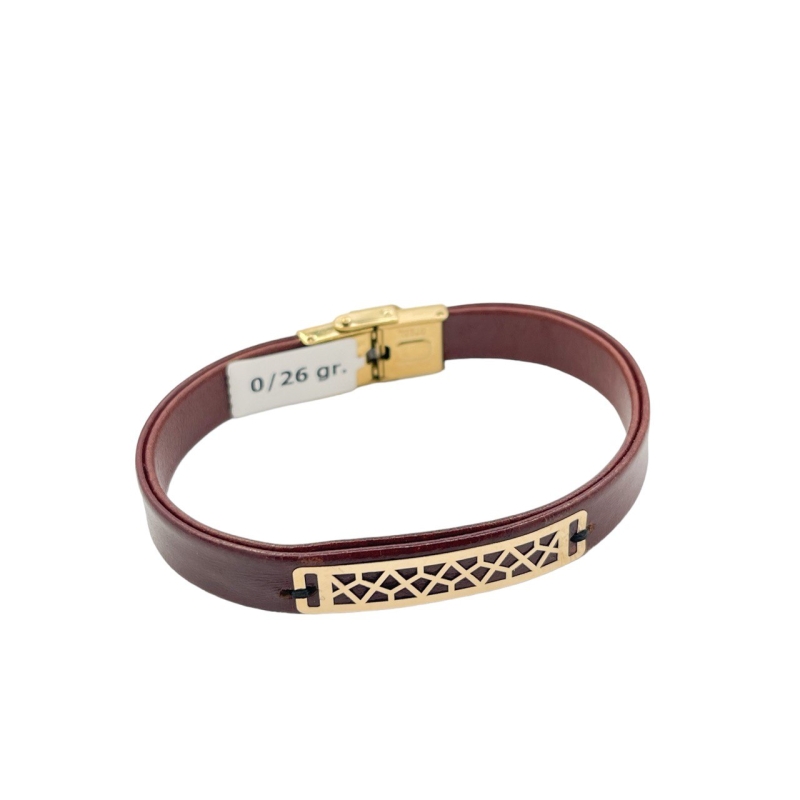 دستبند طلای 18 عیار بند چرمی مردانه کد DC018