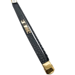 دستبند طلای 18 عیار بند چرمی مردانه کد DC025