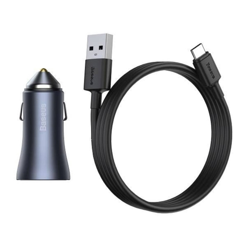  شارژر فندکی فست شارژ خودرو یواس‌بی با کابل تایپ‌سی بیسوس مدل TZCCJD-A0G 
