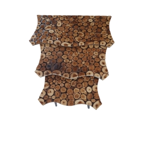 میز عسلی سه تیکه ی دفرمه ی چوبی کد 42