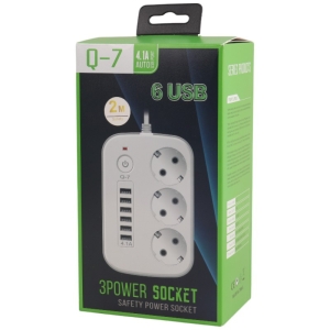 چند راهی برق با کابل 2 متری به همراه شارژر USB مدل Q-7 