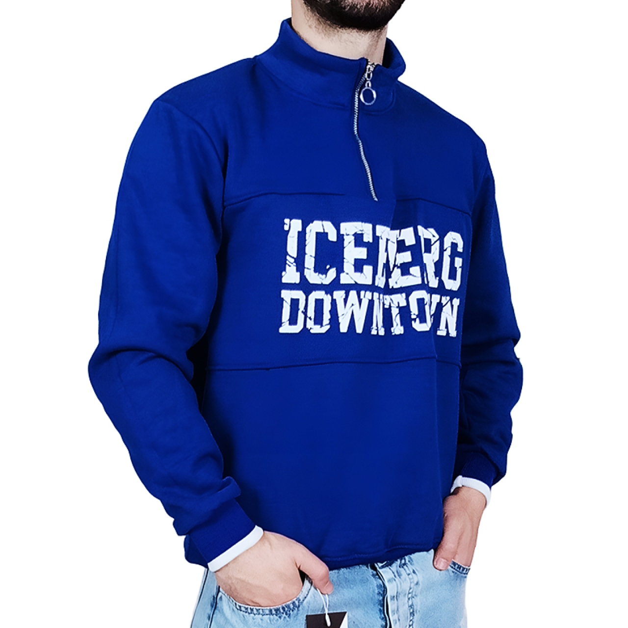 دورس مردانه یقه نیم زیپ آبی طرح ICE